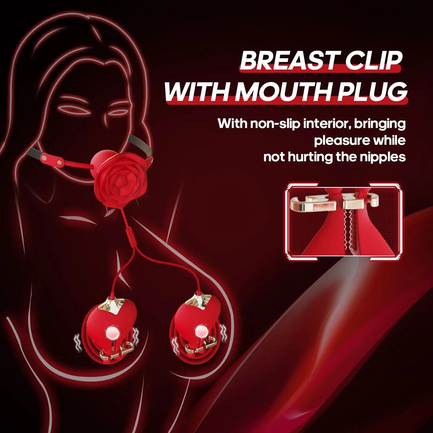 2 in 1 Vibrating Nipple Toys With Detachable Rose Mouth Gag